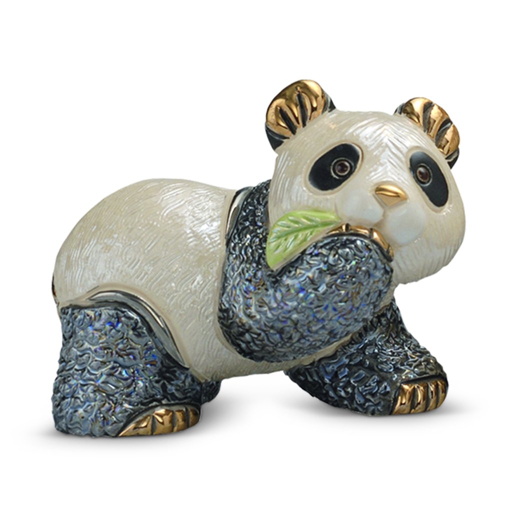 Baby Panda On Leaf Figurine by De Rosa