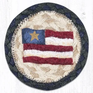 5" Round Hand Stenciled Coaster with Primitive Star Flag Design (Pack of 2)