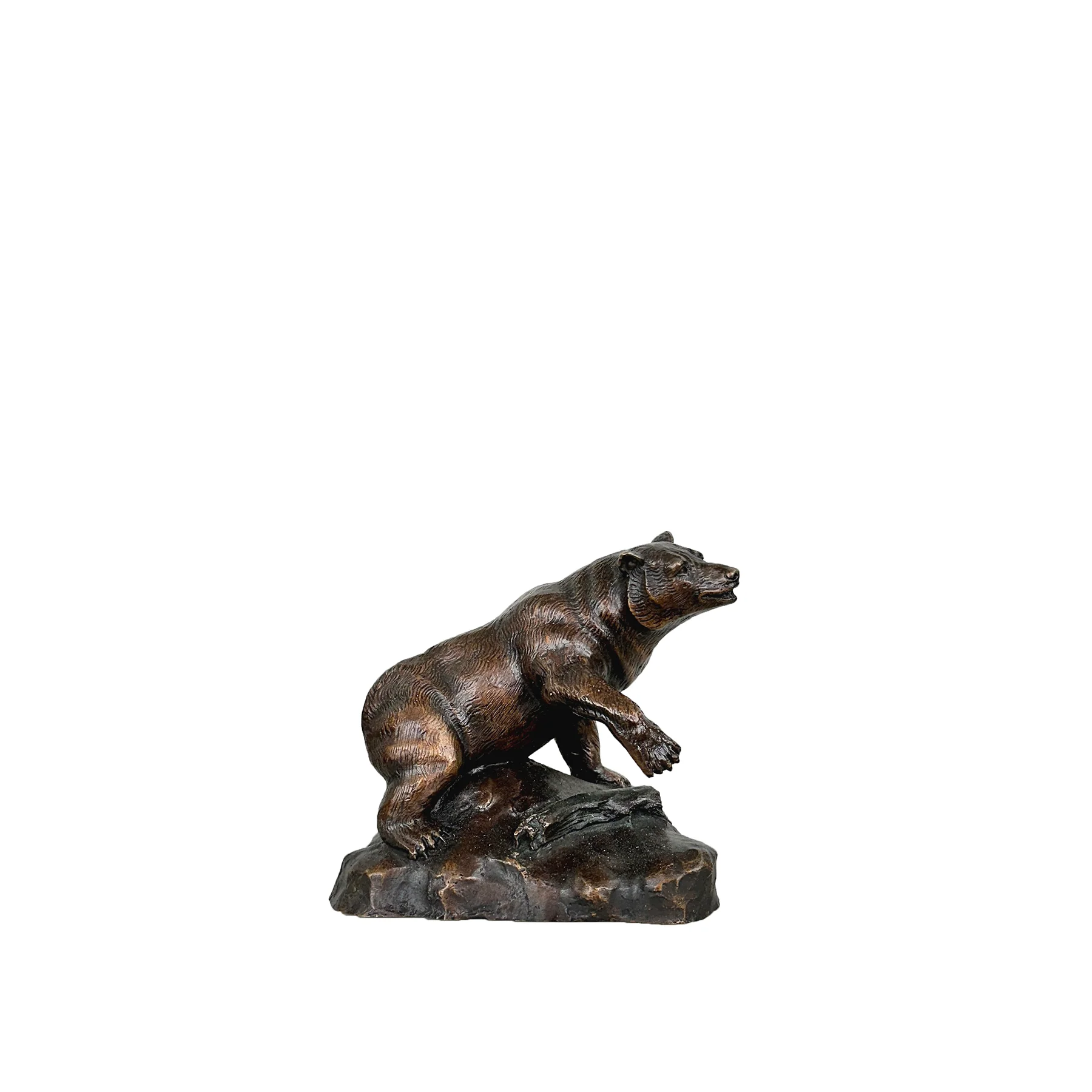 Bear on Rock Table-top Bronze Statue