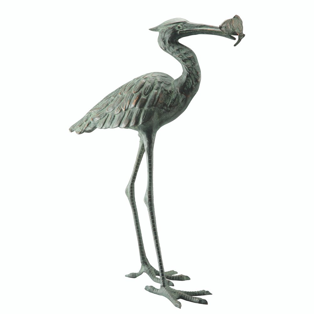 Crane Eating Fish Garden Sculpture