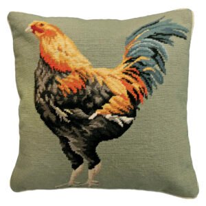 Farm and Ranch Needlepoint Down Throw Pillow – Old English Game Chicken