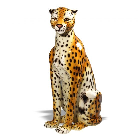 Authentic Italian Ceramic Sitting Cheetah Sculpture II