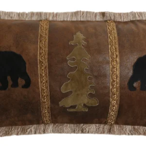 Bear/Tree/Bear Faux Leather Pillow