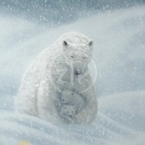 A Mother's Warmth - Polar Bear - 12″ x 9″ Limited Edition Canvas