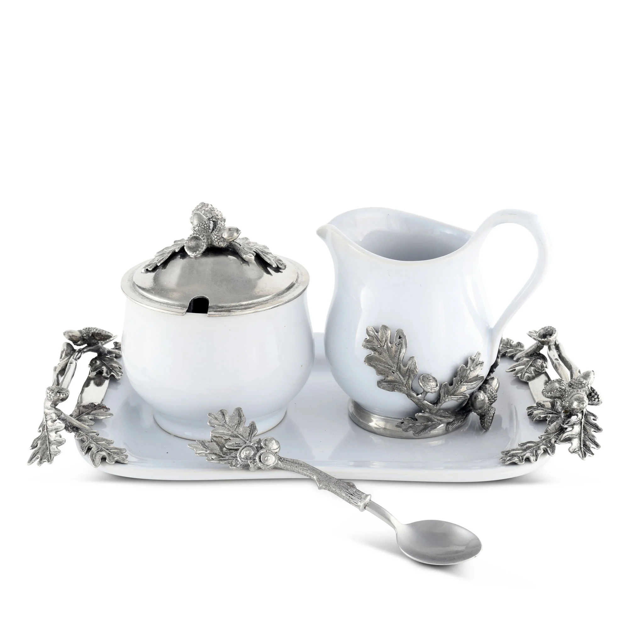 Stoneware Creamer Set - Pewter Acorn & Oak Leaf