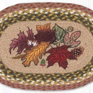 13″x19″ Hand Stenciled Oval Placemat with Autumn Leaves Design