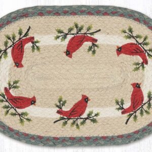 13″x19″ Hand Stenciled Oval Placemat with Holly Cardinal Design