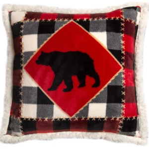 Lumberjack Bear Red Plaid Plush Sherpa Pillow