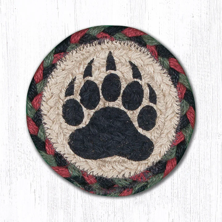 5" Round Hand Stenciled Coaster with Bear Paw Design (Pack of 2)