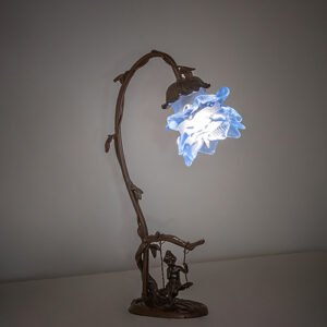 16" High Blue Floral Cherub on Swing Mini Lamp