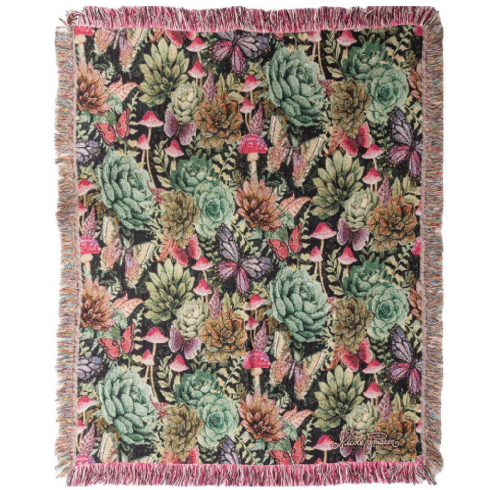 Butterfly Succulents Cotton Woven Blanket Throw – Made in the USA (50×60)