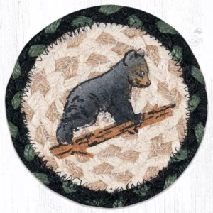 5" Round Hand Stenciled Coaster with Bear Cub Design (Pack of 2)