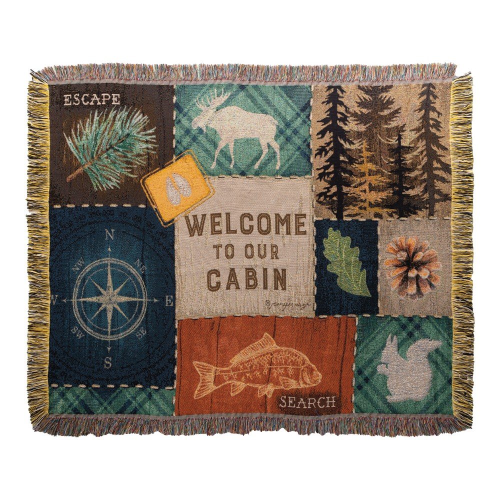 Welcome to Our Cabin Cotton Woven Blanket Throw – Made in the USA (50×60)