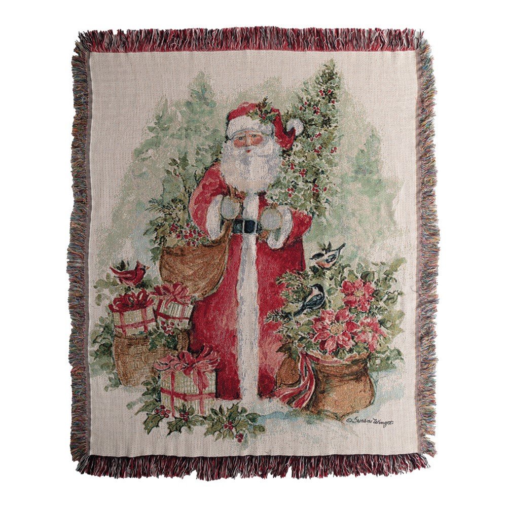 Holly and Pine - Santa Cotton Woven Blanket Throw – Made in the USA (50×60)