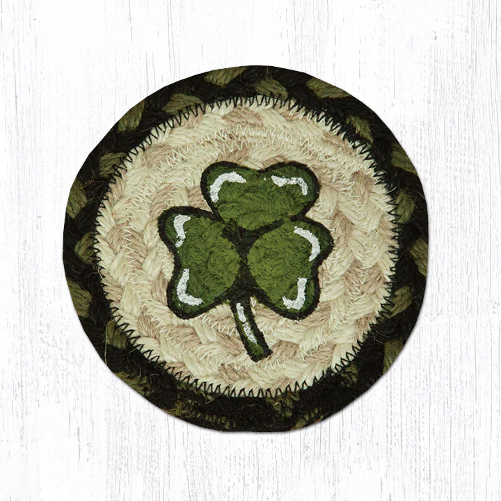 5" Round Hand Stenciled Coaster with Shamrock Design (Pack of 2)