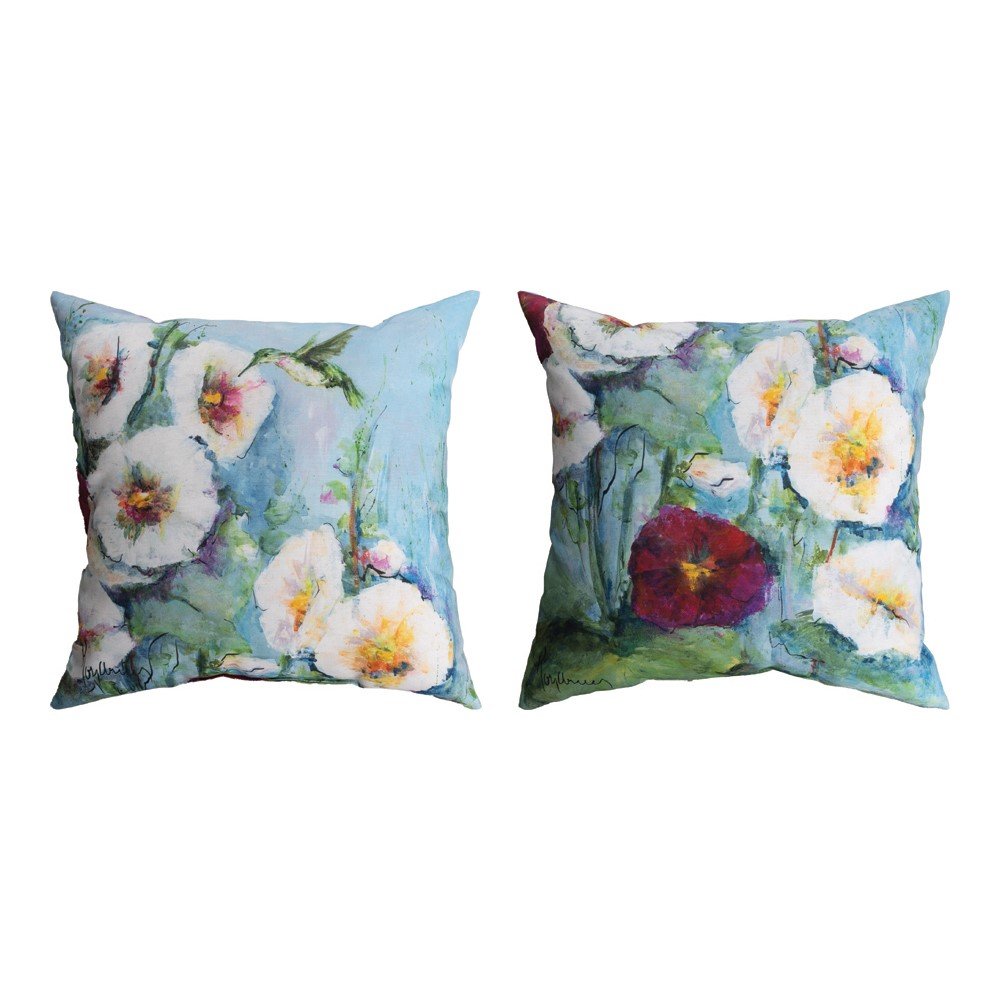 Holly Hocks And Hummingbird Climaweave Pillow 18″ x 18″ (Set of 2)