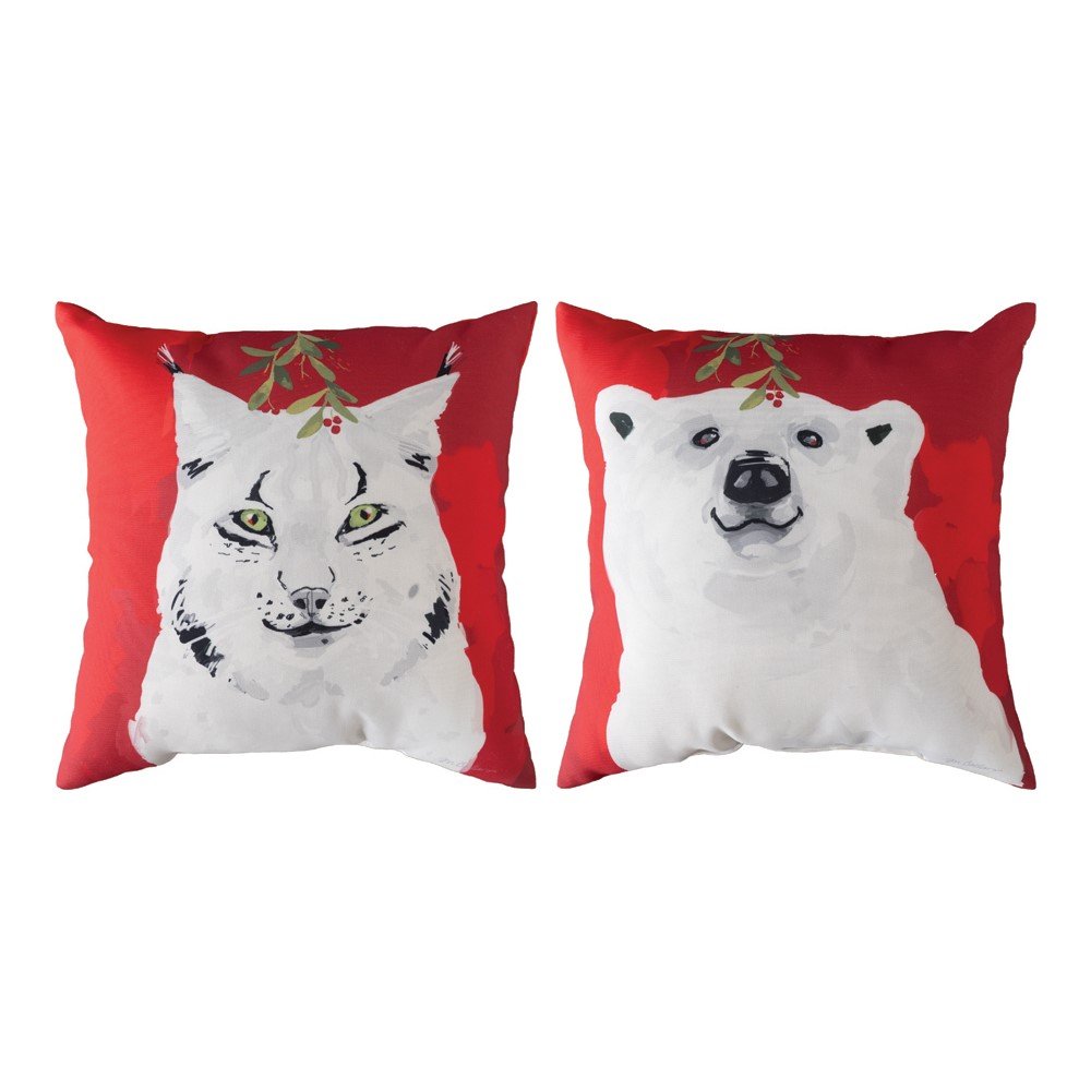 White Christmas Animals - Polar Bear/Lynx Climaweave Pillow 18″ x 18″ (Set of 2)