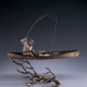 Upstream Fisherman in Canoe Sculpture by Mark Hopkins