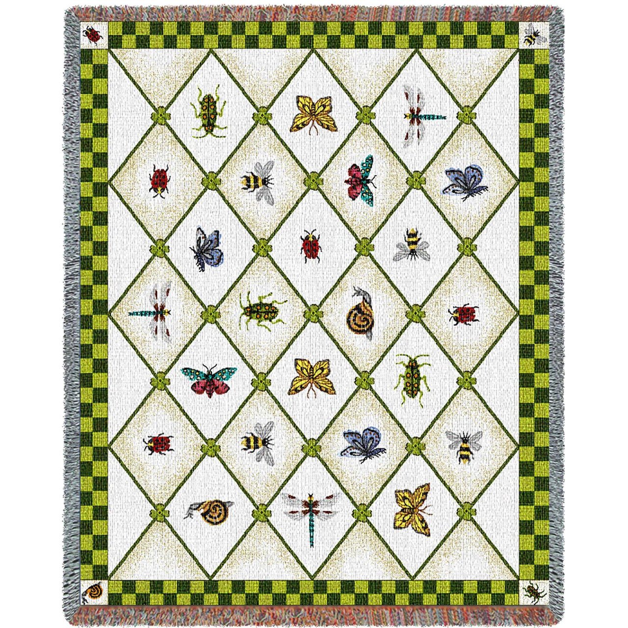 Garden Guests Cotton Woven Blanket Throw - Made in the USA (72x54)