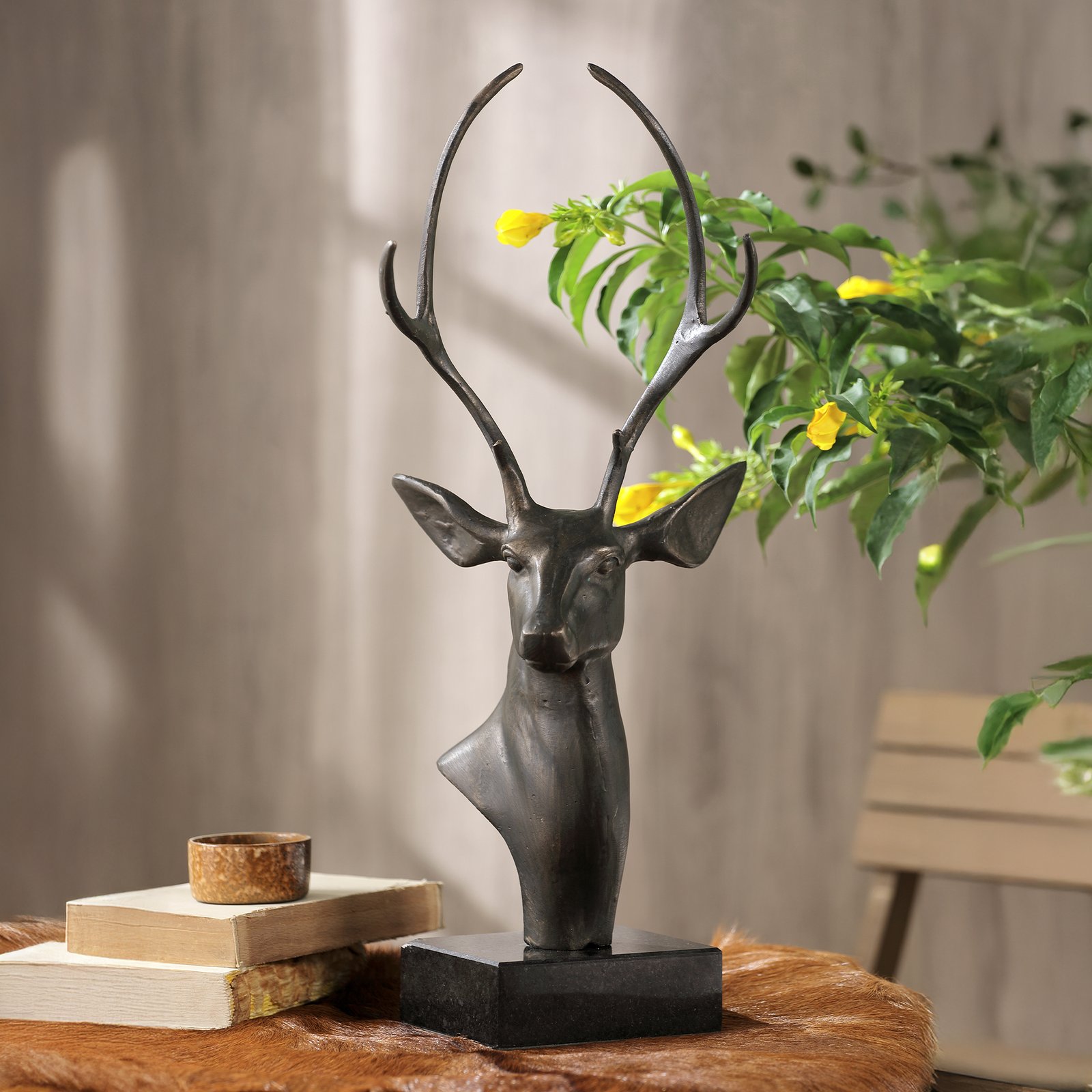Deer Bust on Base Sculpture