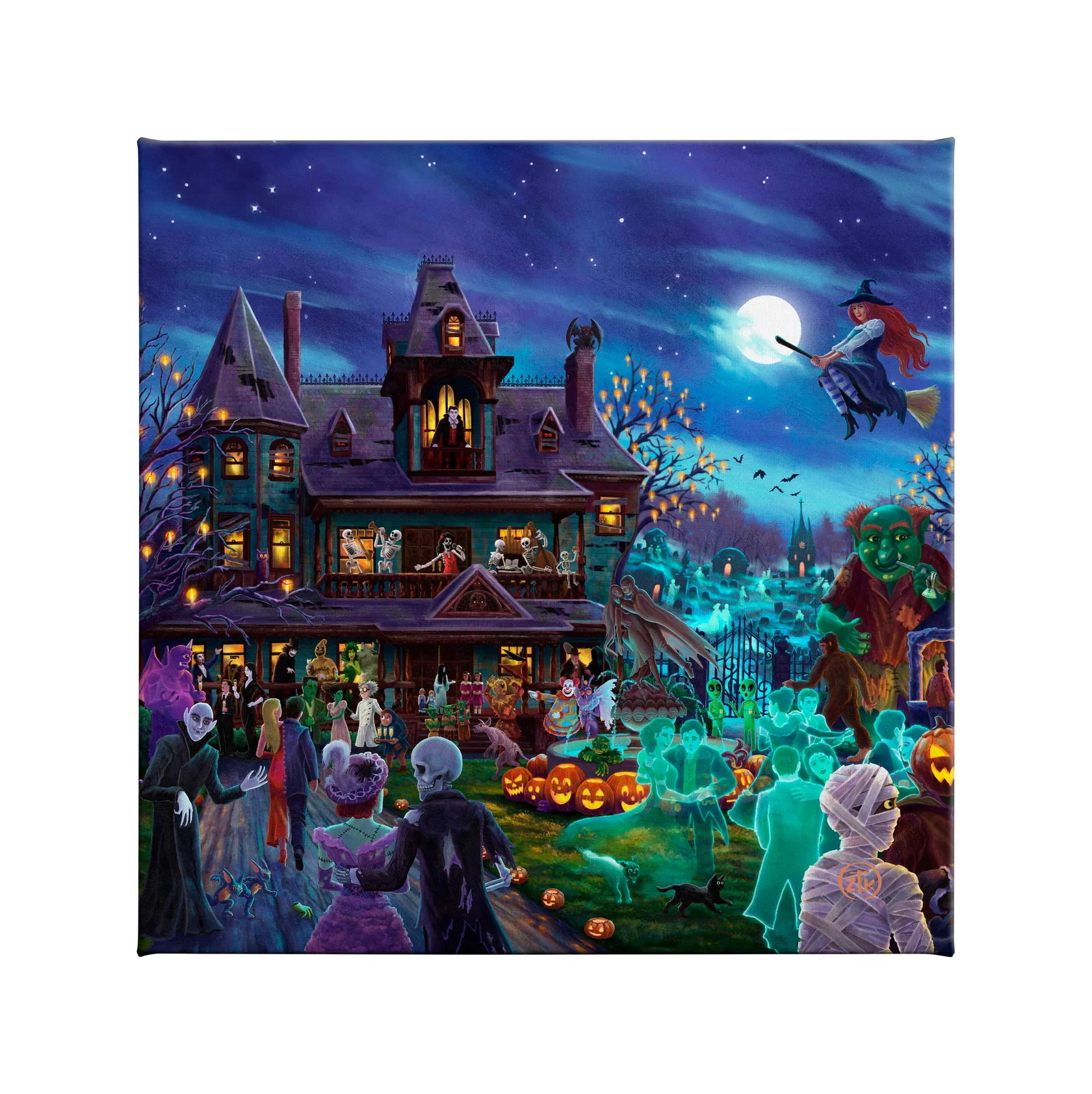 A Ghoulish Gathering - 14" x 14" Gallery Wrapped Canvas