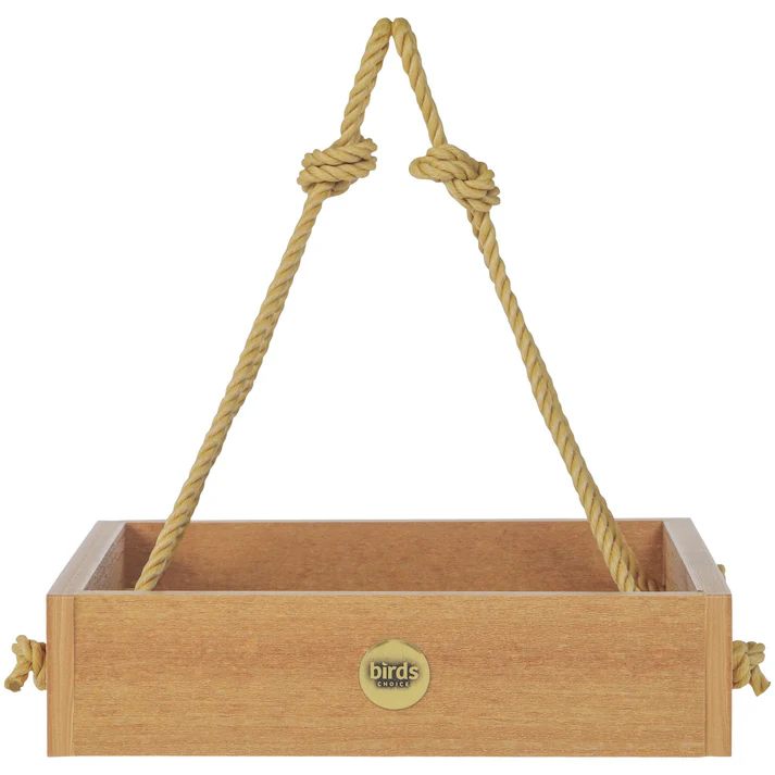 Modern Farmhouse Small Hanging Platform Feeder in Natural Teak (Pack of 2)