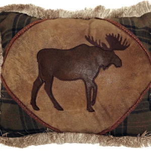 Moose Plaid Faux Leather Pillow