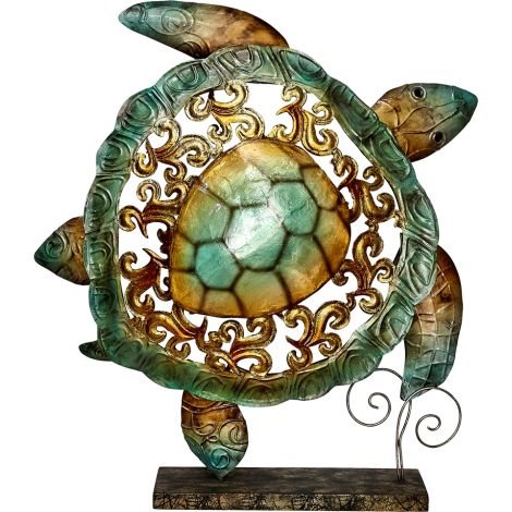 Rustic Turtle Stand 15.5" - Metal & Capiz Art