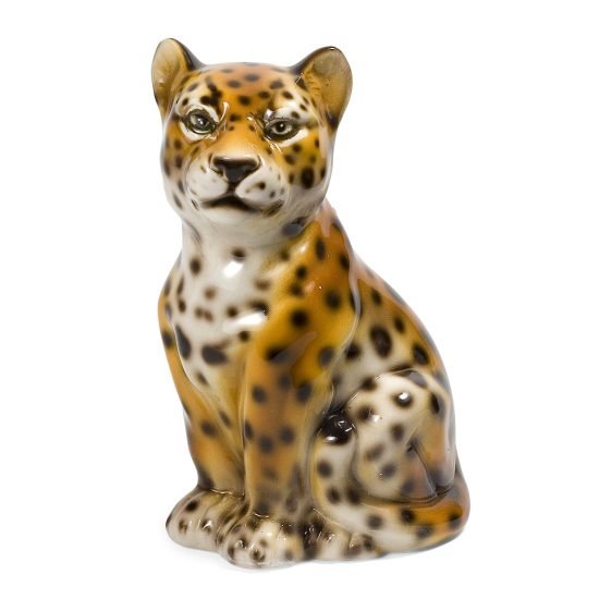 Authentic Italian Ceramic Mini Sitting Leopard Sculpture