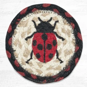 5" Round Hand Stenciled Coaster with Ladybug Design (Pack of 2)