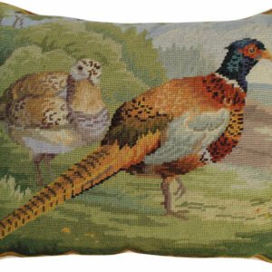 Ring-Necked Pheasant Needlepoint Down Throw Pillow – Pheasants in the Field