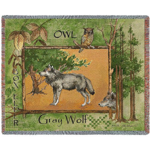 Gray Wolf Lodge Cotton Woven Blanket Throw – Made in the USA (72×54)