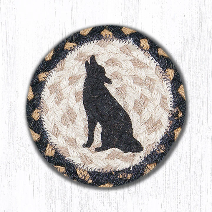 5" Round Hand Stenciled Coaster with Howling Coyote Design (Pack of 2)