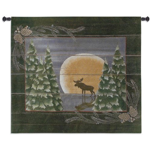 Moonlight Moose - Whimsical Forest Wildlife in Lunar Light - Woven Tapestry Wall Art Hanging 53x53