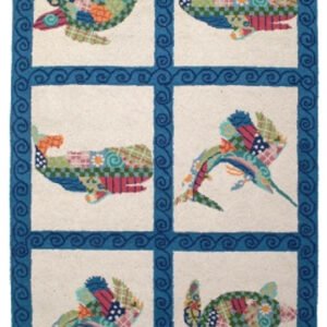 Patchwork Ocean Hand Hooked Wool Rug -  Bright Pastel Colors