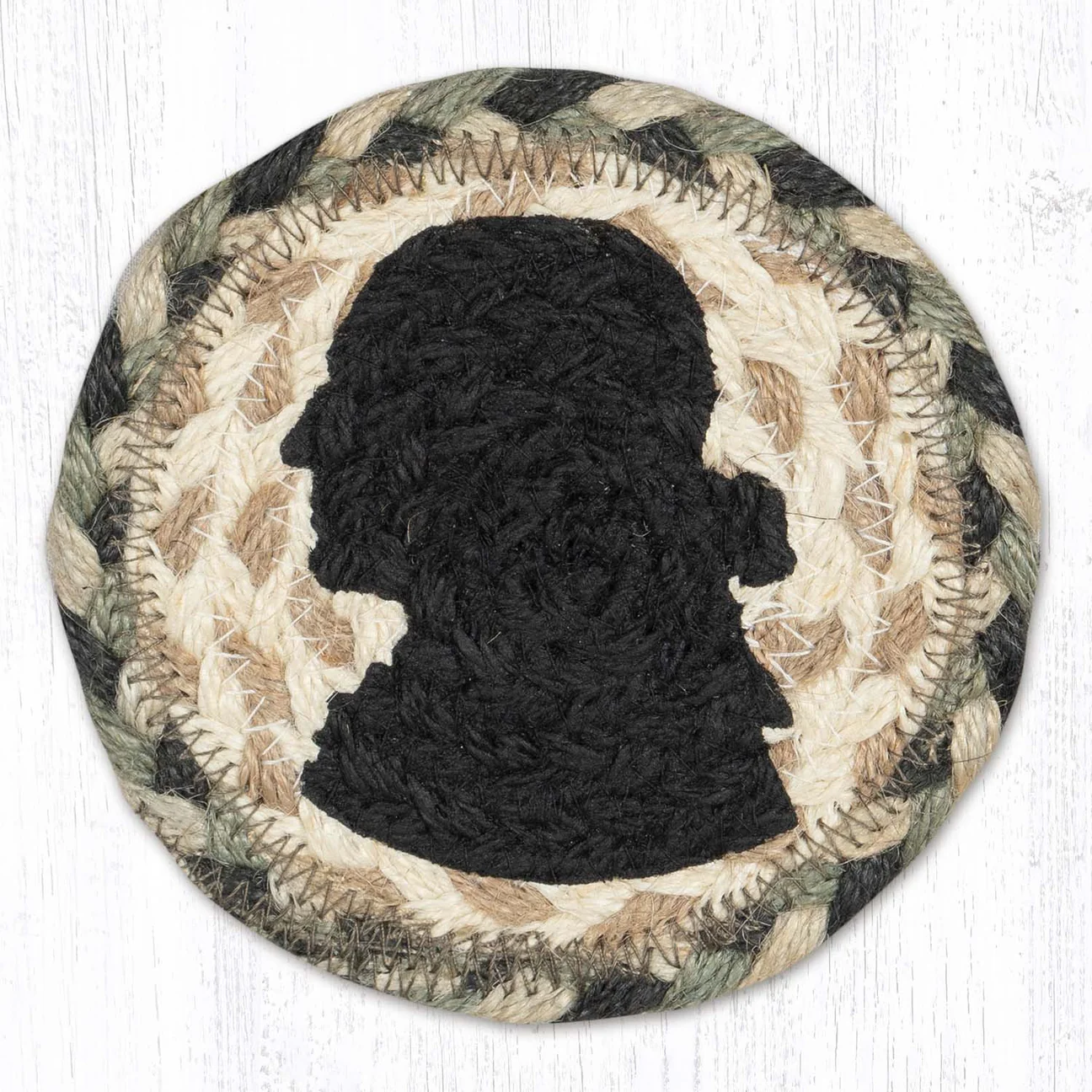 5" Round Hand Stenciled Coaster with George Washington Design (Pack of 2)
