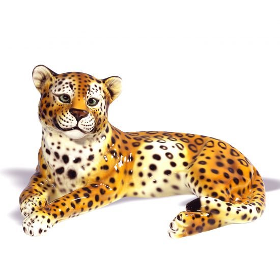 Authentic Italian Ceramic Lying Cheetah Cub Sculpture