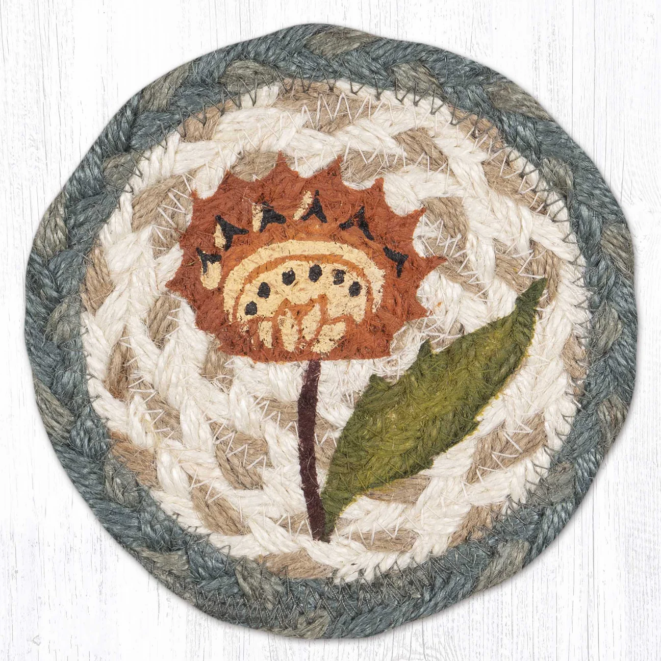 5" Round Hand Stenciled Coaster with Holiday Floral Design (Pack of 2)