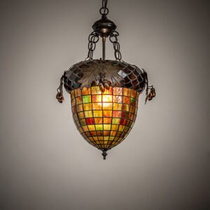 14" Wide Acorn & Oak Leaf Inverted Pendant