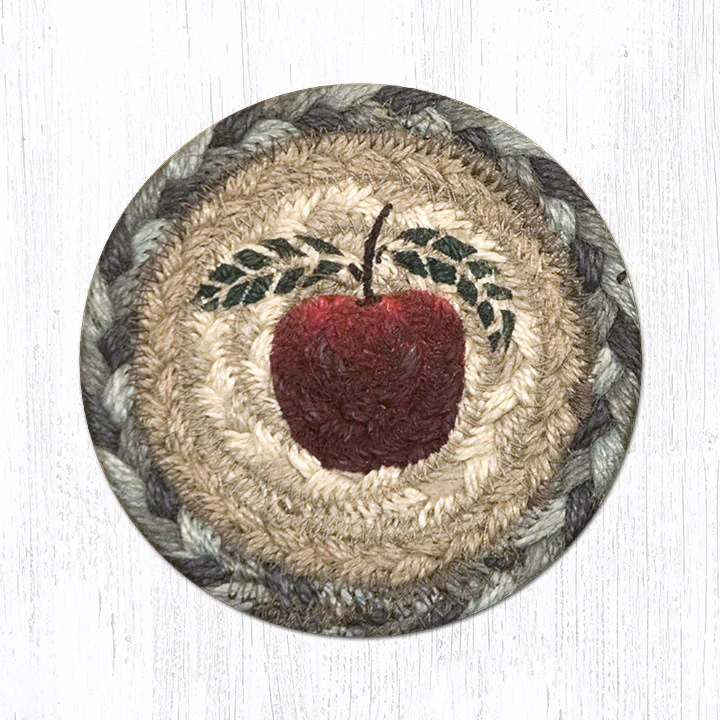 5" Round Hand Stenciled Coaster with Apple Design (Pack of 2)