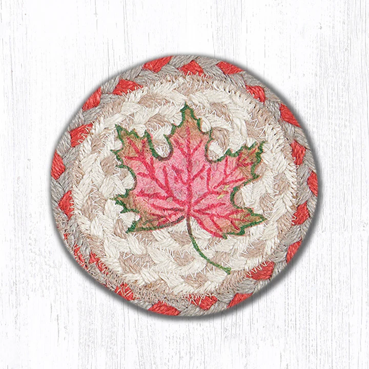 5" Round Hand Stenciled Coaster with Autumn Leaves Design (Pack of 2)