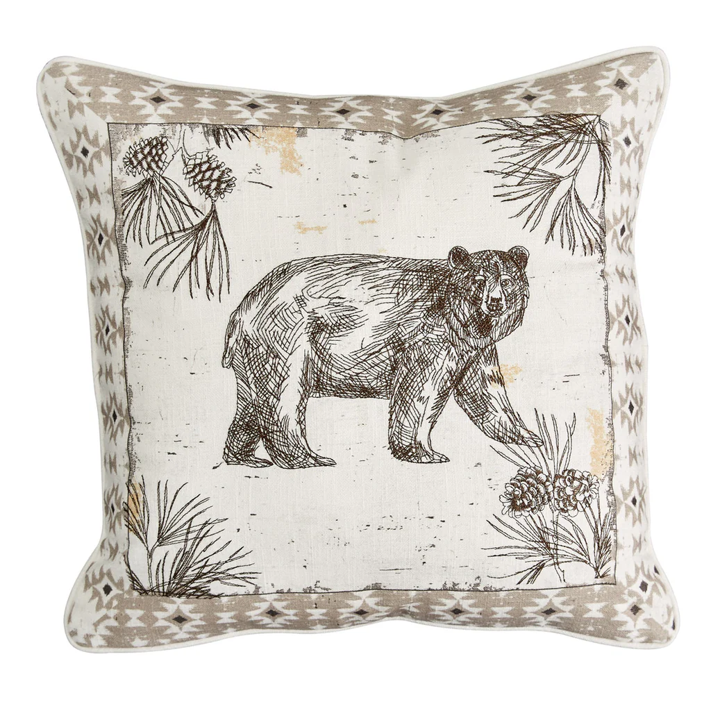 Wild And Beautiful Bear Embroidered Pillow 18" - Feather