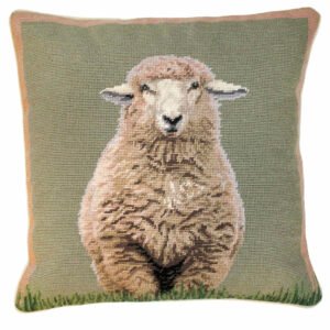 Farm and Ranch Needlepoint Down Throw Pillow – Sheep Standing