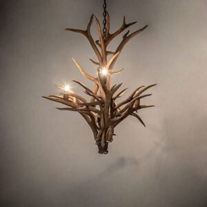 24" Wide Antlers Elk & Mule Deer 4 Light Chandelier