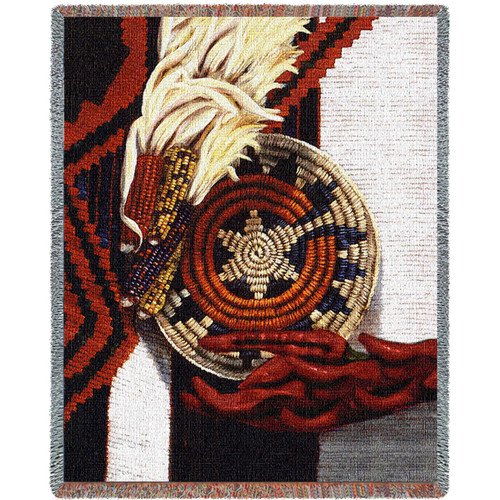 Indian Market Cotton Woven Blanket Throw – Made in the USA (72×54)