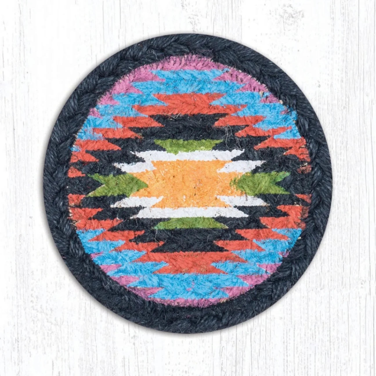 5" Round Hand Stenciled Coaster with Native Design (Pack of 2)