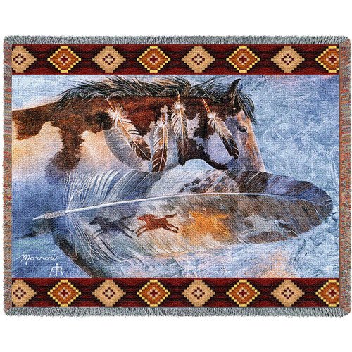 Horse Feathers Cotton Woven Blanket Throw – Made in the USA (72×54)