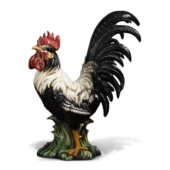 Authentic Italian Ceramic Rooster Sculpture Black and White II