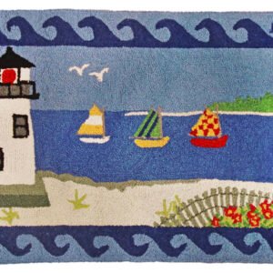 Nantucket Lighthouse and Beach Hand Hooked Wool Rug