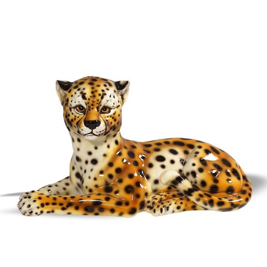 Authentic Italian Ceramic Lying Cheetah Sculpture
